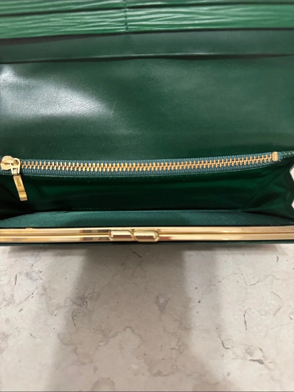 Valentino Garavani Deep Green Textured Leather Wallet EUC with COA